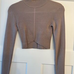 Garage Taupe Ribbed Cropped Mock Neck Sweater